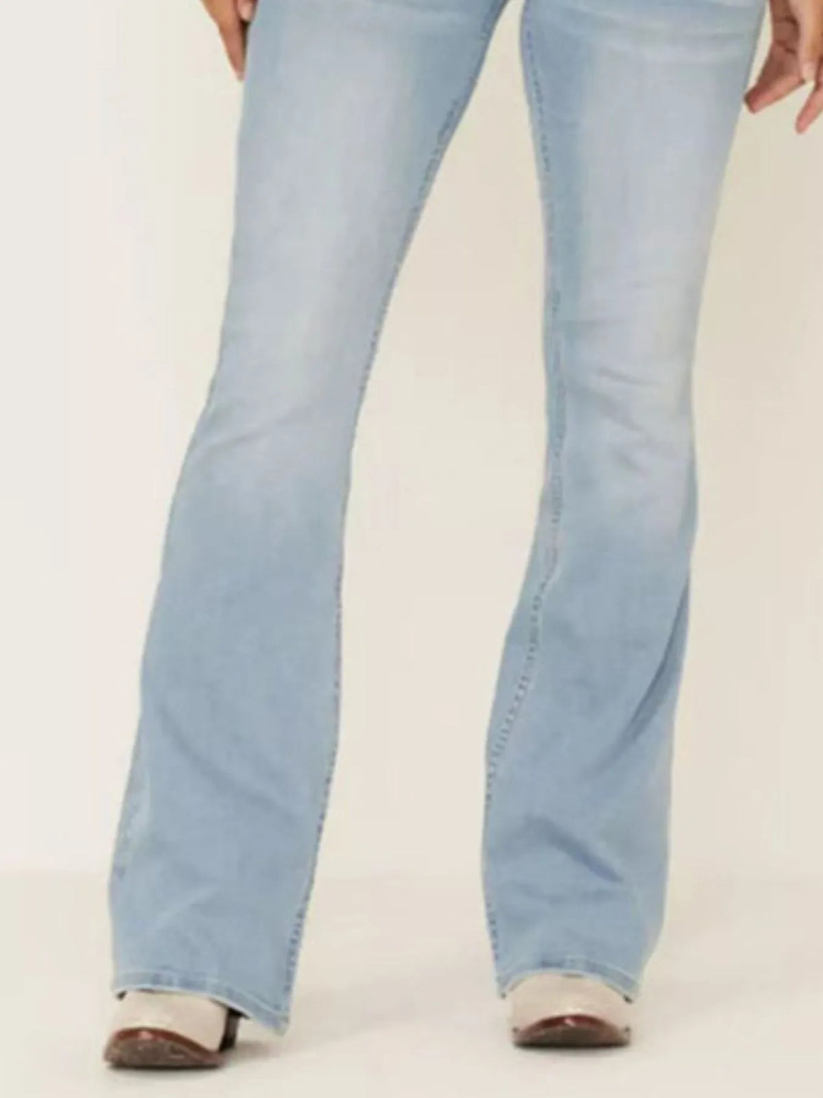 Full Size Wash Flare Jeans with Pockets Plus Size - Ladyez