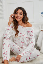 Flamingo Long Sleeve Top and Pants Lounge Set - Ladyez