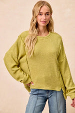 BiBi Boucle Rib Knit Uneven Hem Sweater With Open Seam