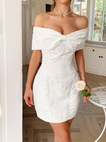 Bow Off-Shoulder Textured Mini Dress - Ladyez