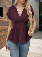 Surplice Short Sleeve Blouse - Ladyez