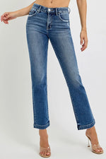 RISEN Full Size Tummy Control Elastic Band Mid Rise Straight Jeans Plus Size - Ladyez