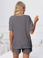 Notched Short Sleeve and Shorts Lounge Set - Ladyez