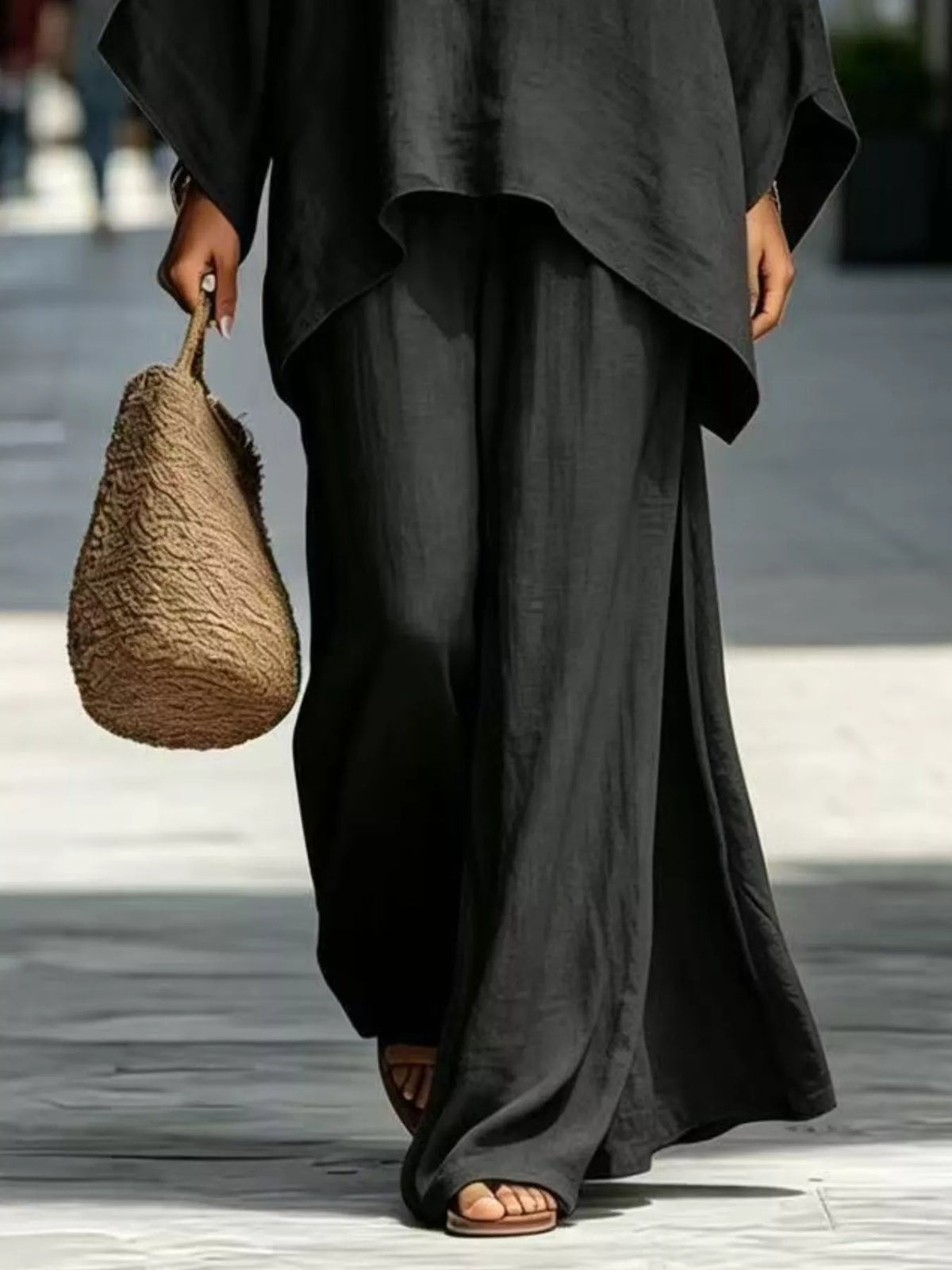 Full Size Batwing Sleeve Top and Wide-Leg Pants Set Plus Size