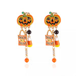Halloween Rhinestone Pumpkin Drop Earrings