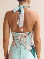 Floral Print Halter Neck Maxi Dress
