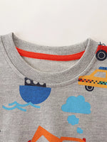 Children's Transportation Print Round Neck Sweatshirt