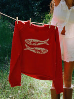 Fish Pattern Crew Neck Sweater