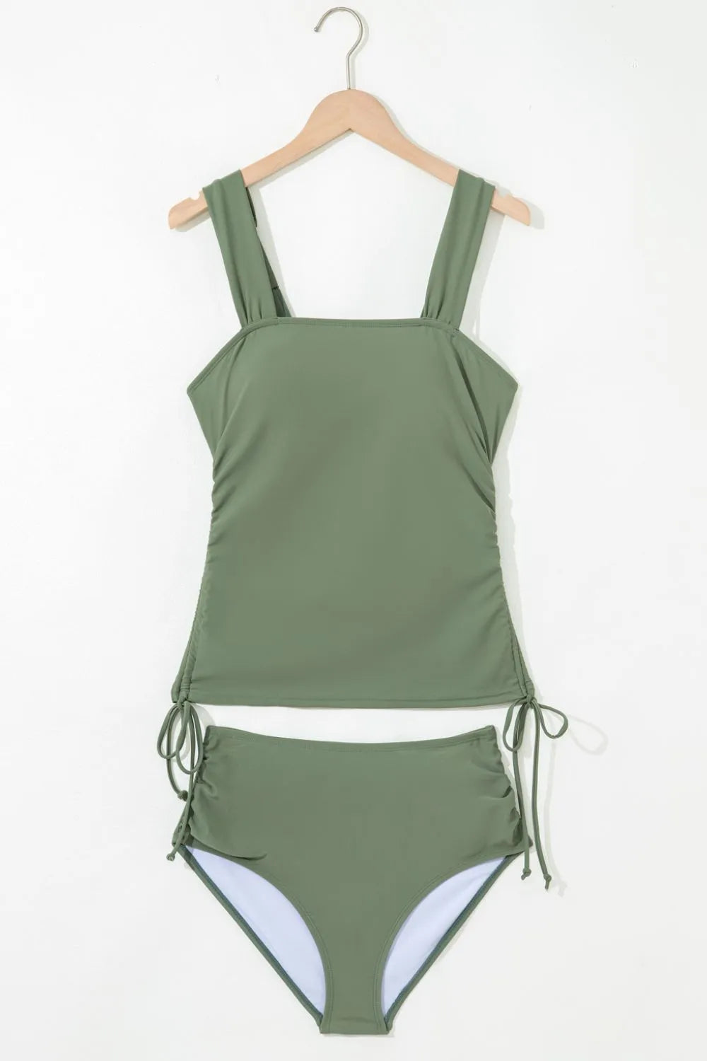 Drawstring Ruched Wide Straps Tankini Set - Ladyez