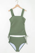 Drawstring Ruched Wide Straps Tankini Set - Ladyez