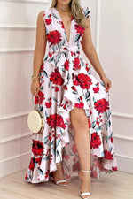 Ruffled Plunge Sleeveless Maxi Dress - Ladyez