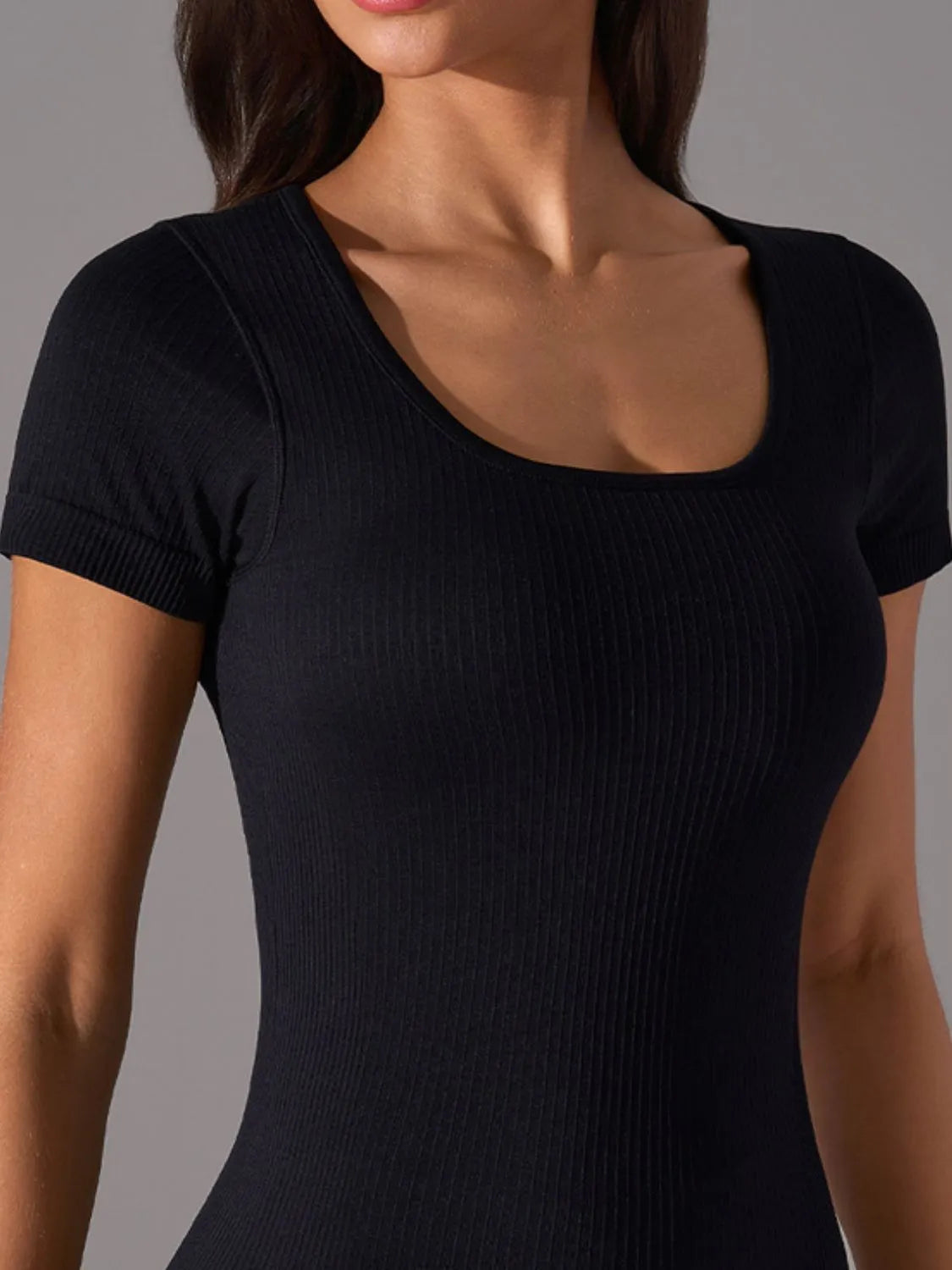 Square Neck Active T-Shirt with Detachable Chest Pads - Ladyez