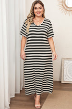 Plus Size V-Neck Side Slit Maxi Dress - Ladyez