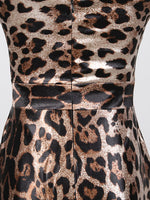 Leopard Print Bodycon Back Slit Midi Dress