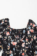 Floral Print Flounce Sleeve Midi Dress
