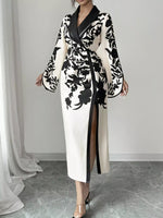 Slit Long Sleeve Wrap Midi Dress