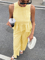 Gingham Sleeveless Top and Wide Leg Pants Set