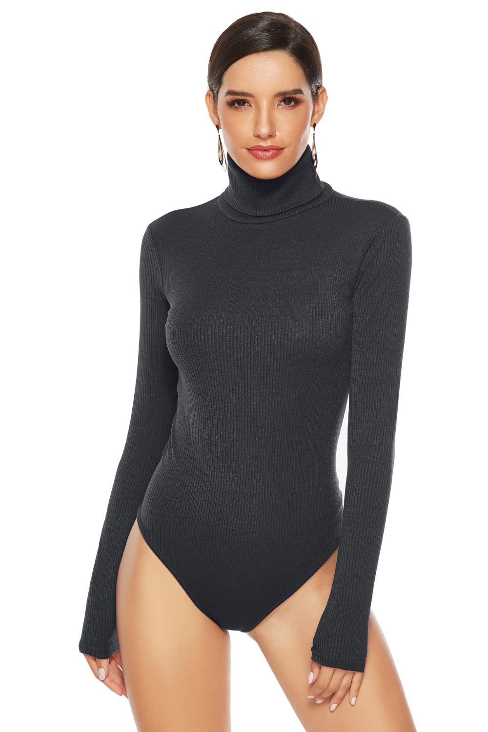 Ribbed Turtleneck Long Sleeve Bodysuit - Ladyez