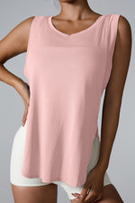 Slit Round Neck Active Tank - Ladyez