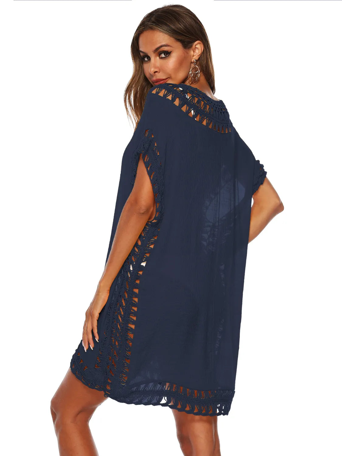 Bohemian Crochet Trim Beach Cover Up Dress - Ladyez