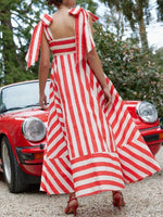 Striped Square Neck Wide Strap Dress