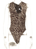 Asymmetrical Neck Leopard Bodysuit
