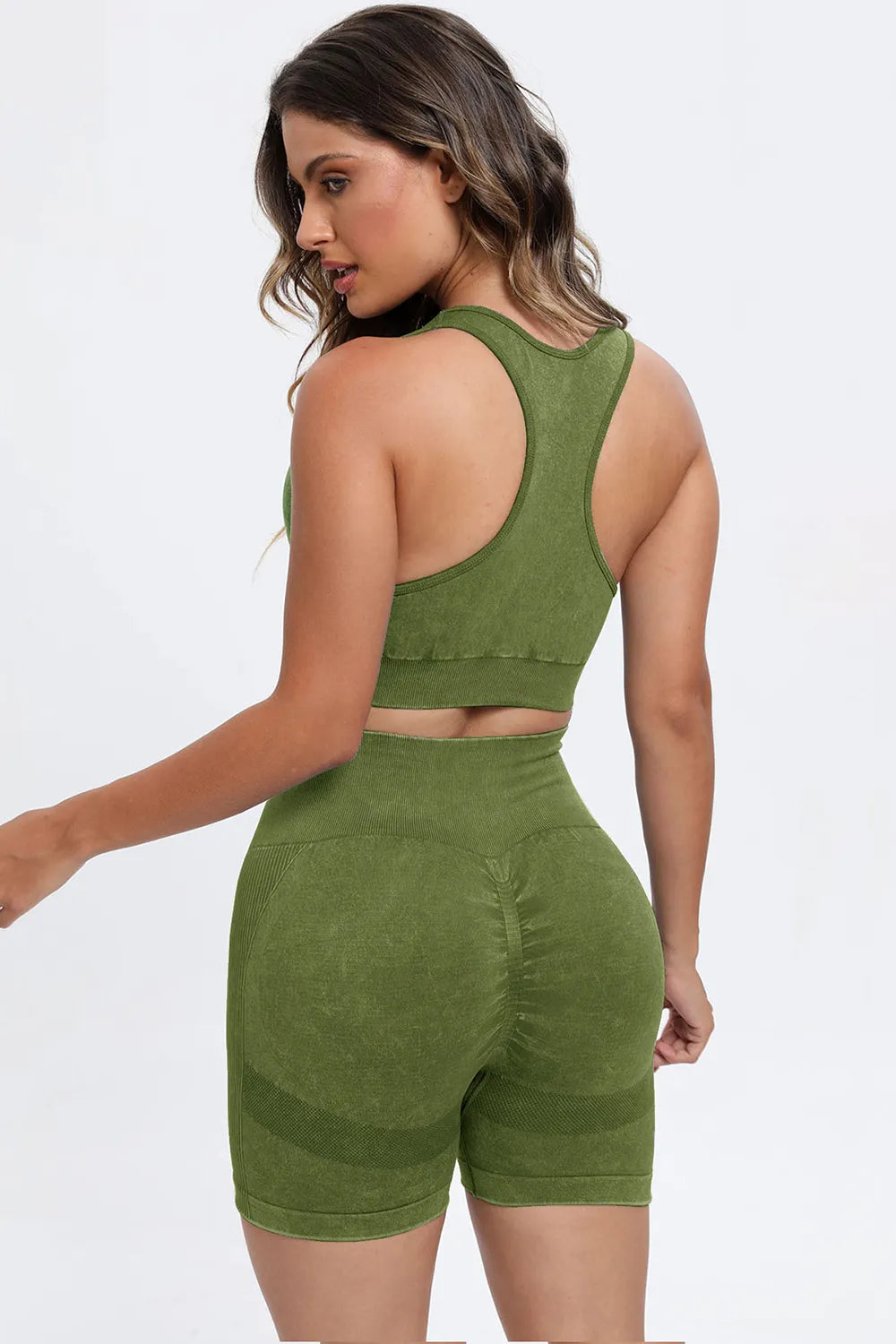 3 Piece Washed Square Neck Wide Strap Active Set - Ladyez