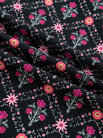 Contrast V Neckline Bracelet Sleeve Vintage Floral Blouse