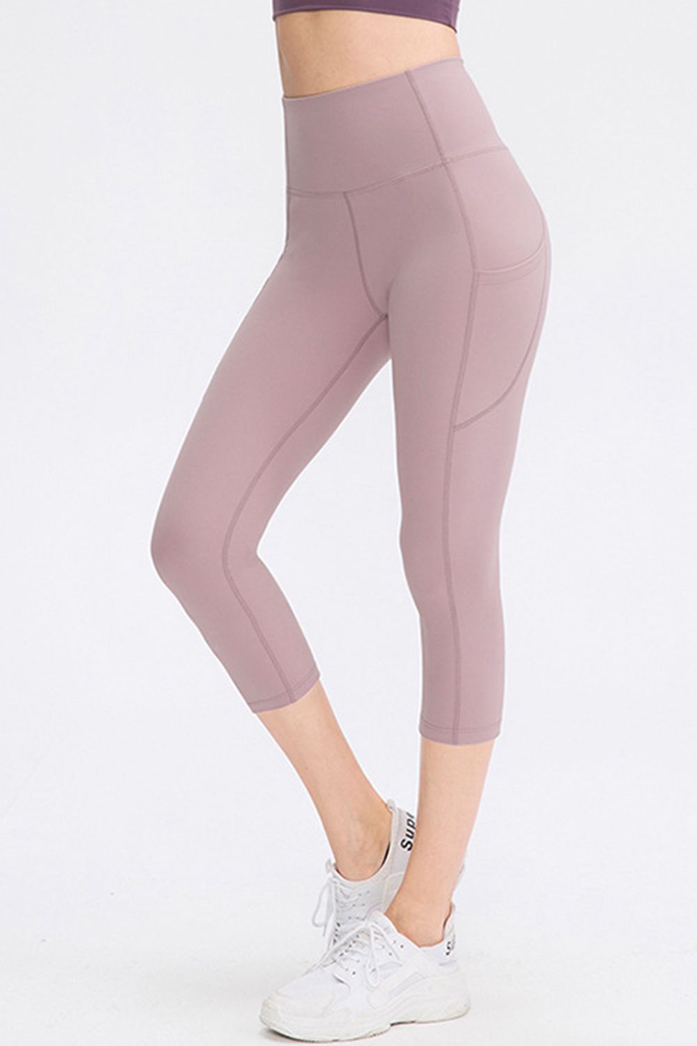 Wide Waistband Cropped Active Leggings with Pockets - Ladyez