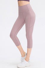 Wide Waistband Cropped Active Leggings with Pockets - Ladyez