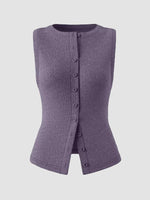 Ribbed Button-Front Sleeveless Tank