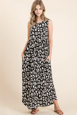 BOMBOM Leopard Maxi Dress with Pockets - Ladyez