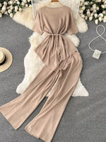 Short Sleeve Top and Wide Leg Pants Set