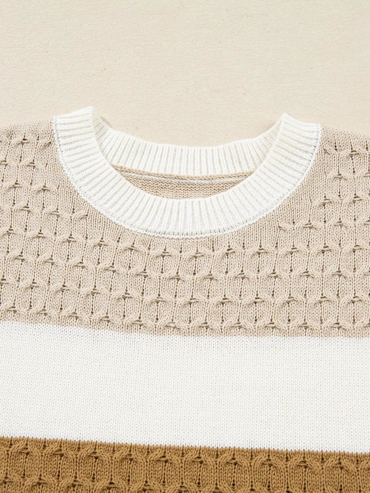 Mixed Texture Knit Striped Color Block Loose Sweater