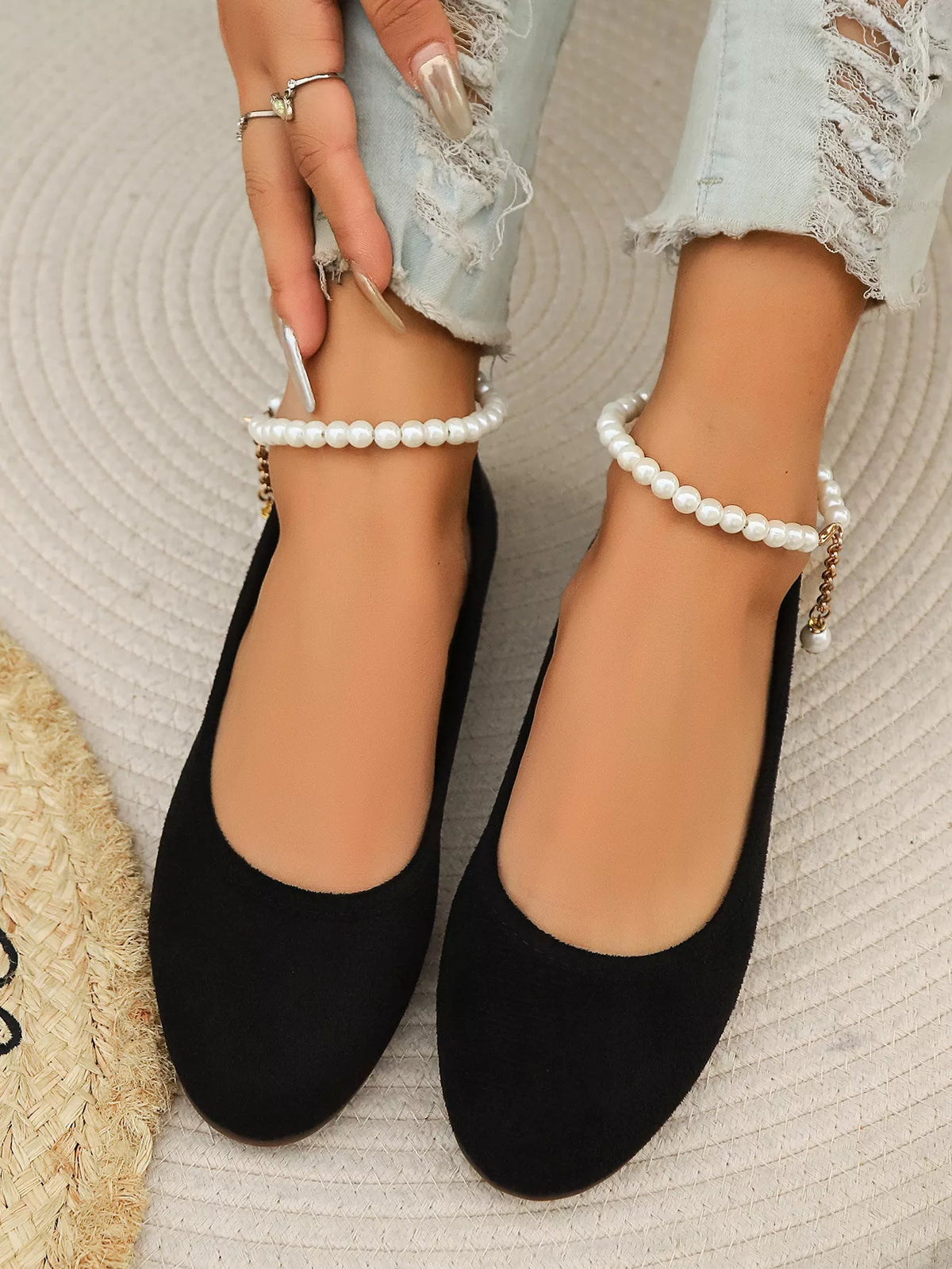 Pearl Ankle Strap Slip-Ons