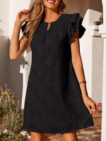 Floral Embossed Ruffle Sleeve Mini Dress