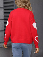 Valentine's Day Heart Pattern Button-Up Knit Cardigan