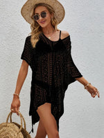 Openwork V-Neck Short Sleeve Cover Up - Ladyez