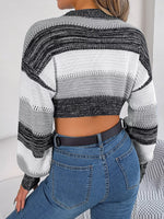 Cropped Striped Color Block Drop Shoulder Sweater