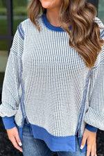Contrast Stitching Slit Round Neck Sweatshirt