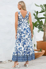 Printed V-Neck Wide Strap Dress - Ladyez