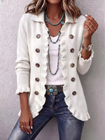 Full Size Ruffled Trim Decorative Button Cardigan Plus Size