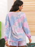 Ivy Lane Tie-Dye Long Sleeve Top and Shorts Lounge Set - Ladyez