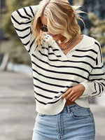 Ribbed Hem Long Sleeve Striped Sweater