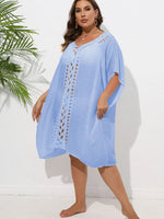 Crochet Trim V-Neck Beach Cover Up Dress - Ladyez