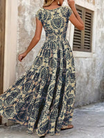 Full Size Printed V-Neck Tiered Maxi Dress Plus Size