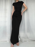 Ruched Slit Cap Sleeve Maxi Dress - Ladyez