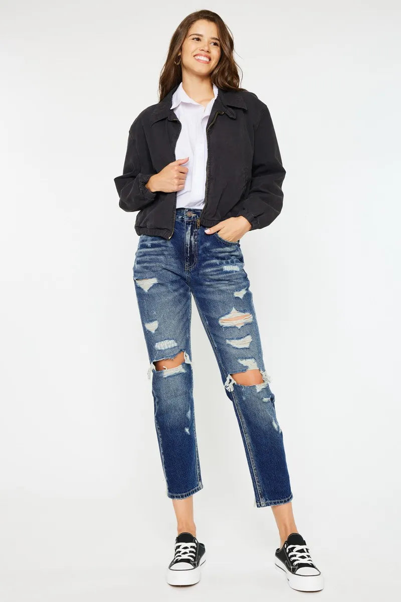 Kancan High Rise Distressed Mom Fit Jeans - Ladyez