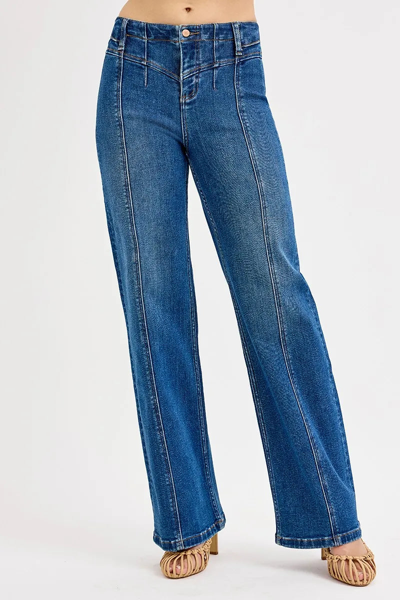 RISEN Seam Detail Wide Leg Jeans - Ladyez