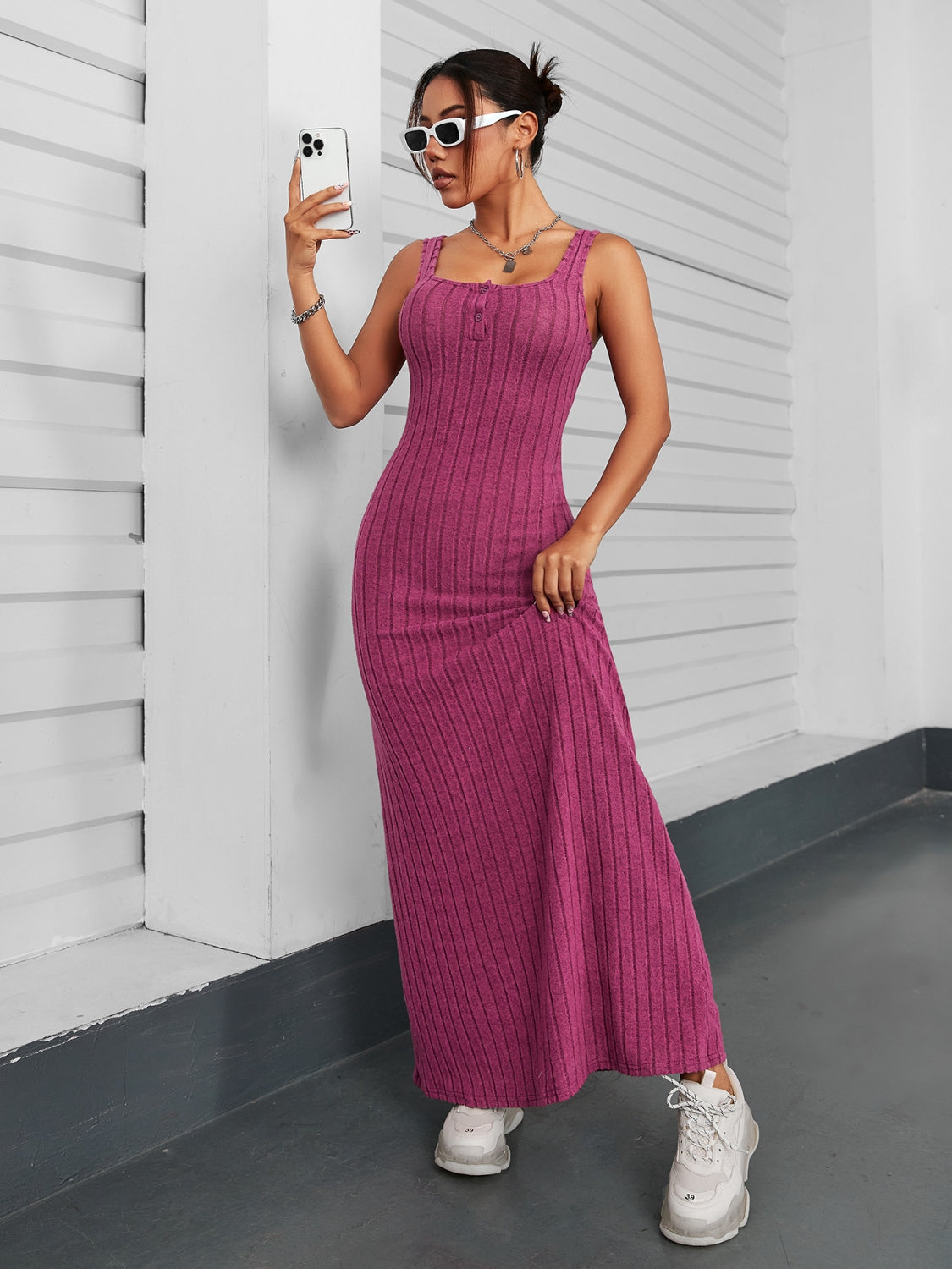 Ribbed Maxi Tank Dress - Ladyez